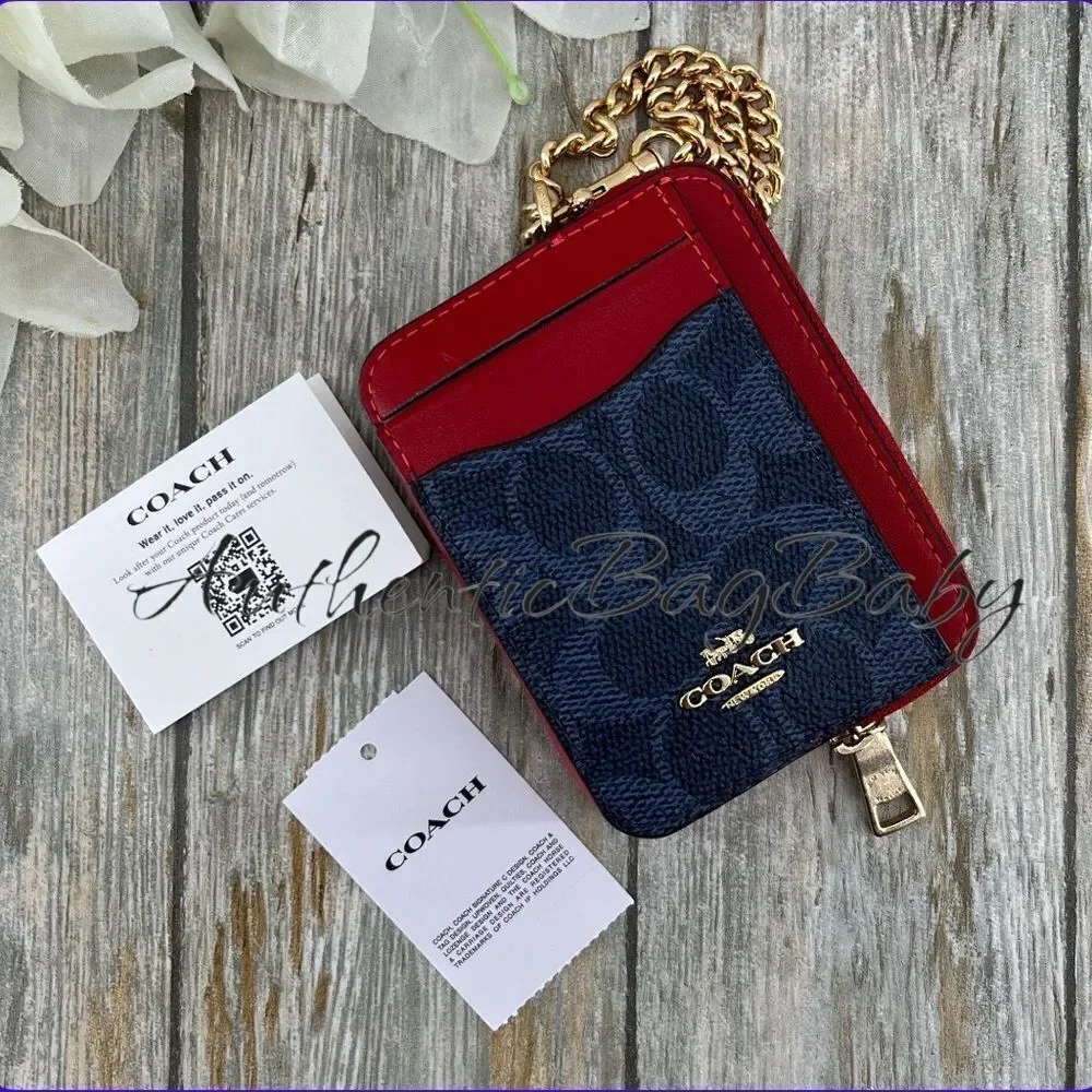 Coach Zip Card Case In Signature Canvas With Varsity Print Wallet Bag